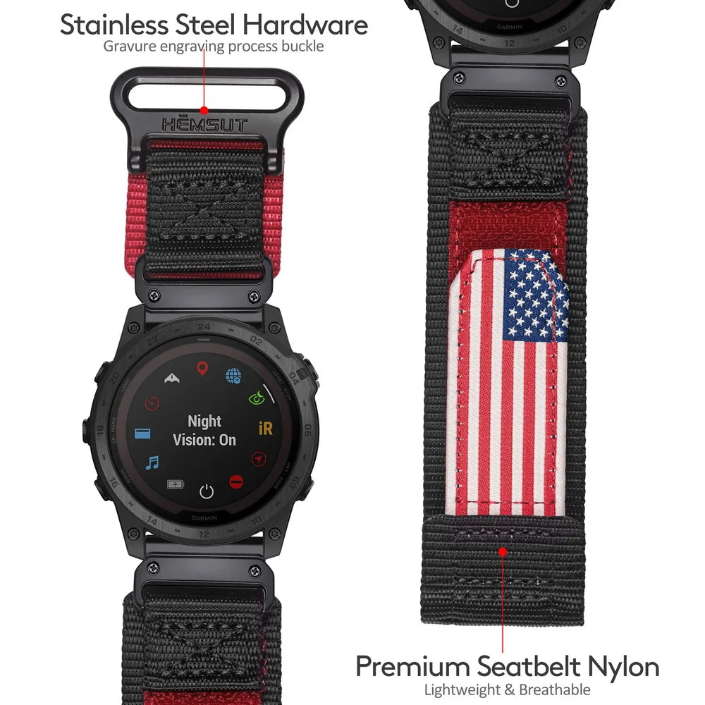 HEMSUT Nylon QuickFit Watch Strap – 20/22/26mm for Garmin Fenix, Tactix, MARQ
