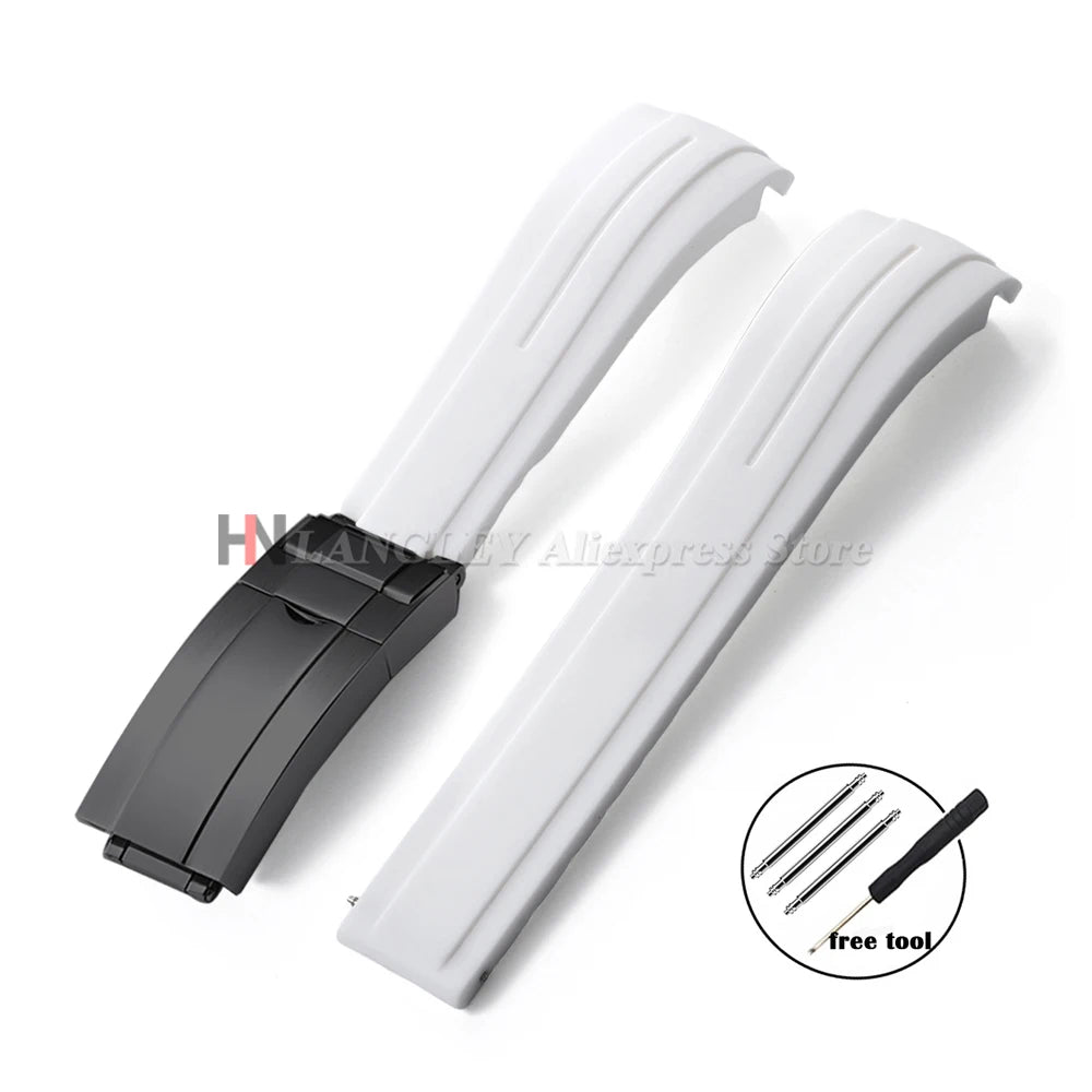 Curved Rubber Watch Strap for Rolex Oysterflex – 20–22mm, Waterproof