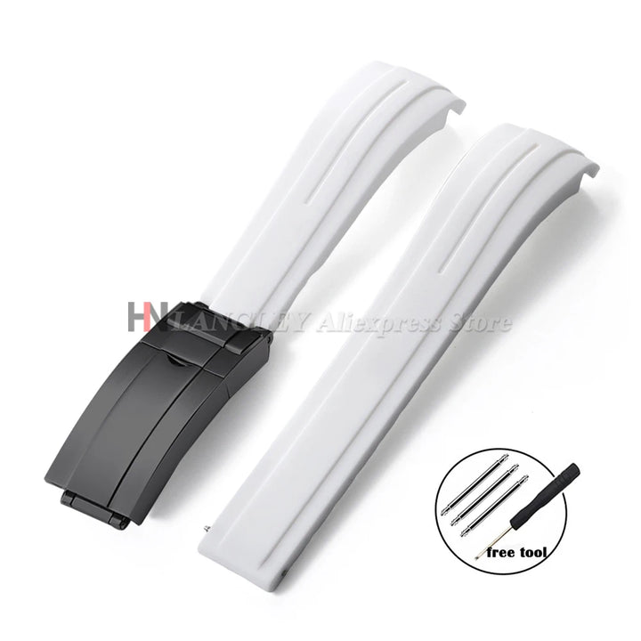 Curved Rubber Watch Strap for Rolex Oysterflex – 20–22mm, Waterproof