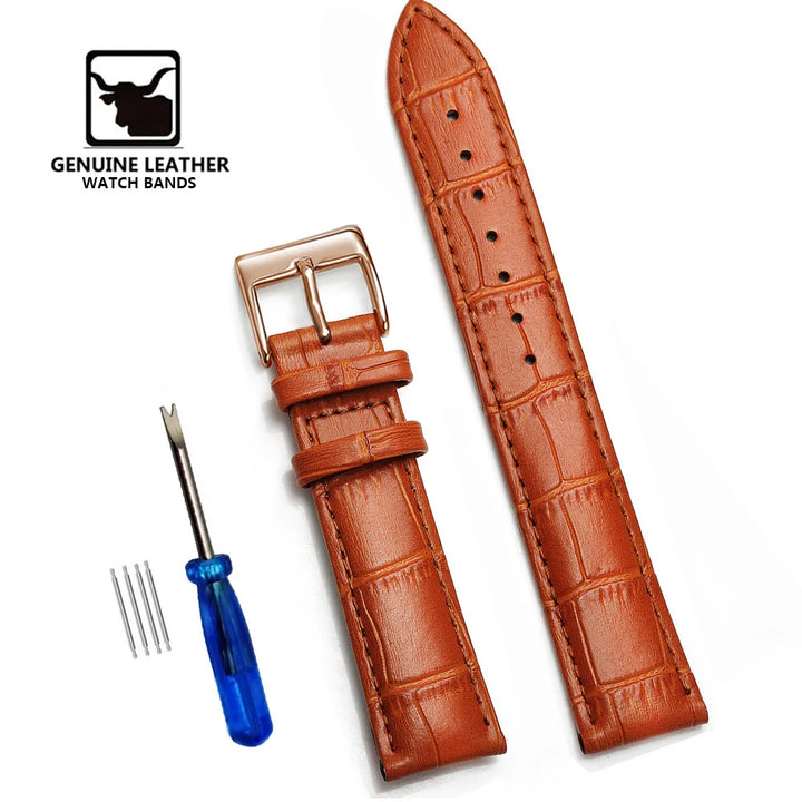 Cowhide Genuine Leather Watch Strap – 12–24mm with Tool