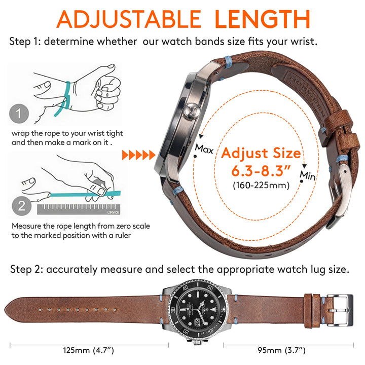 HEMSUT Leather Watch Bands 20 22mm Soft Wrap Handmade Wrist Straps Horween US Chromexcel 18mm 19mm 21mm