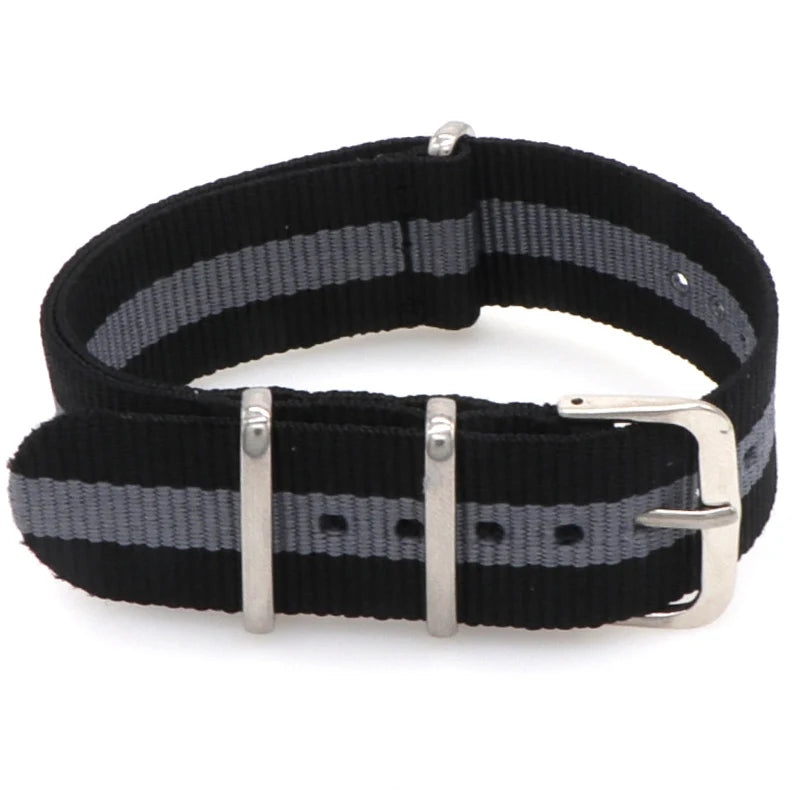 Striped Nylon Watch Strap with Silver Buckle (16-22mm)