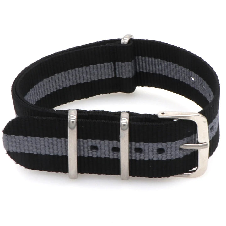 Striped Nylon Watch Strap with Silver Buckle (16-22mm)