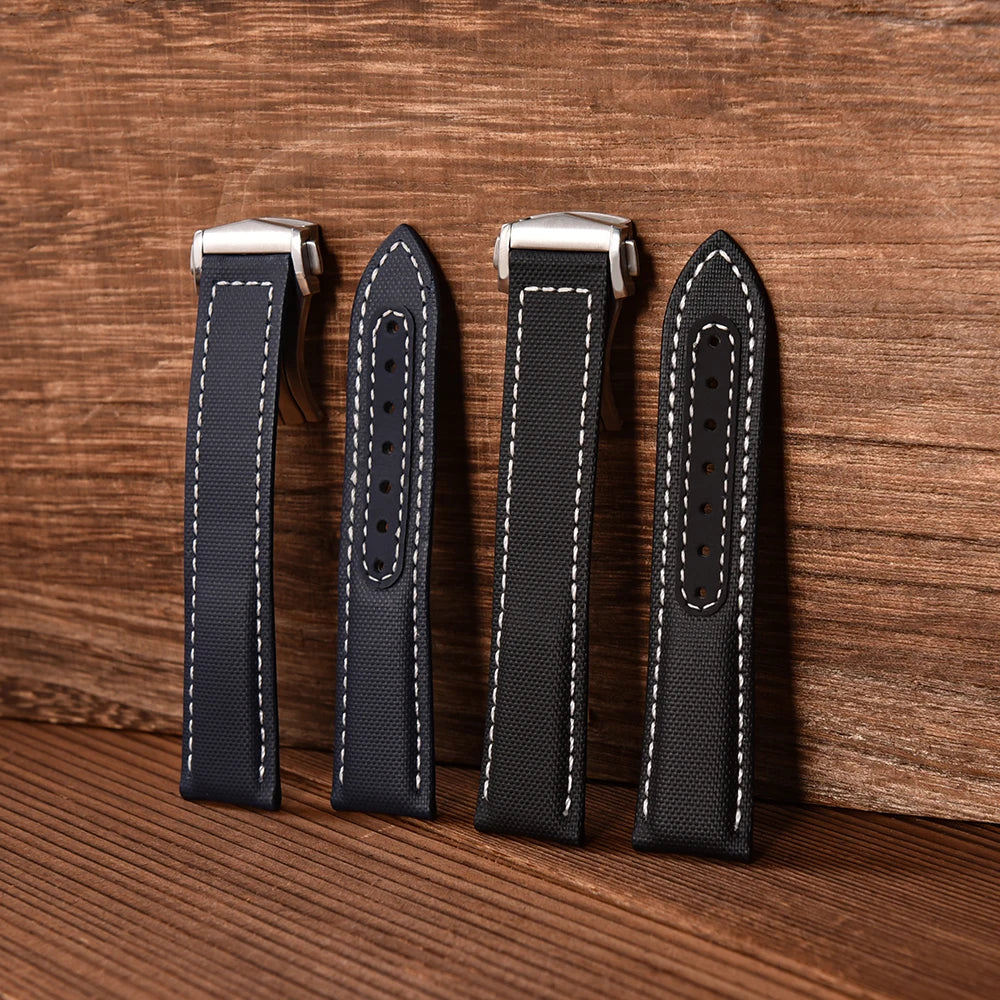 NATOBELT FKM Rubber Leather Sailcloth Watch Strap Quick Release Watchband 20mm 22mm For Omega/Rolex/MoonSwatch/Seiko
