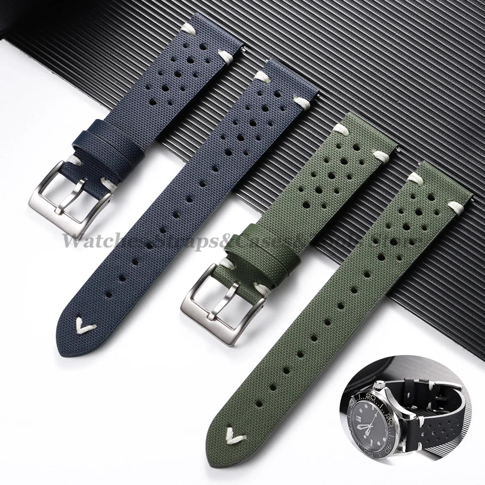 Premium Nylon Sailcloth Watch Strap 18mm 20mm 22mm Band Quick Release Perforated Breathable Watchband for Men's Women Wristbelts