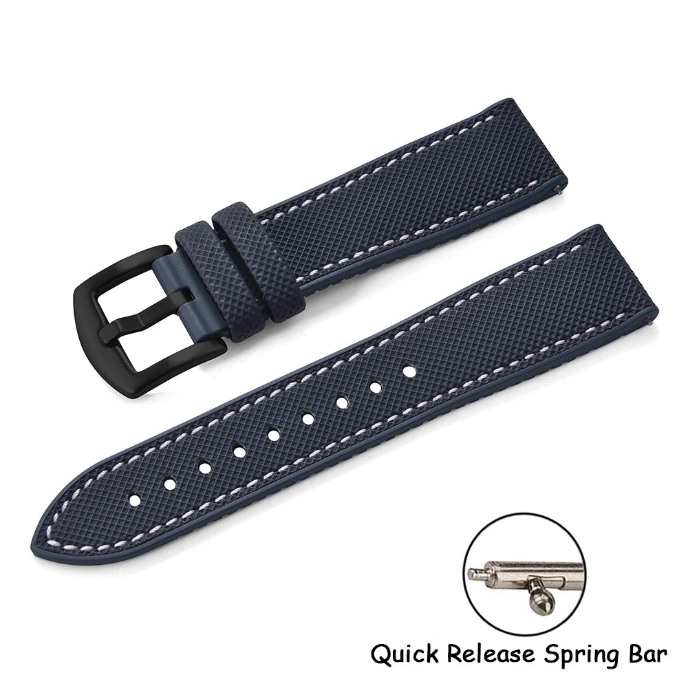 Qucik Release FKM Rubber Strap 18/20/22/24mm Sailcloth Leather Watch Bands Waterproof Nylon Bracelet For Omega Tissot IWC Seiko