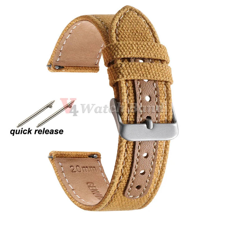 Genuine Leather & Nylon Watch Band 20–22mm (Quick Release, Vintage Weave)