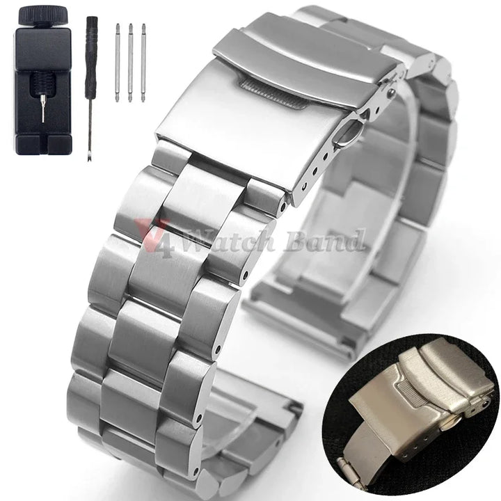 Stainless Steel Metal Watch Strap with Luxury Buckle (18–25mm)