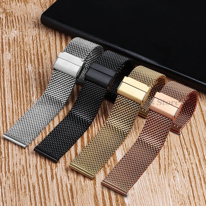 1.0mm Milanese Mesh Stainless Steel Watch Strap – 18–24mm, Quick-Release with Folding Buckle