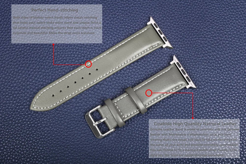 Genuine Leather Apple Watch Band 40–49mm for iWatch Series 3–8 & Ultra