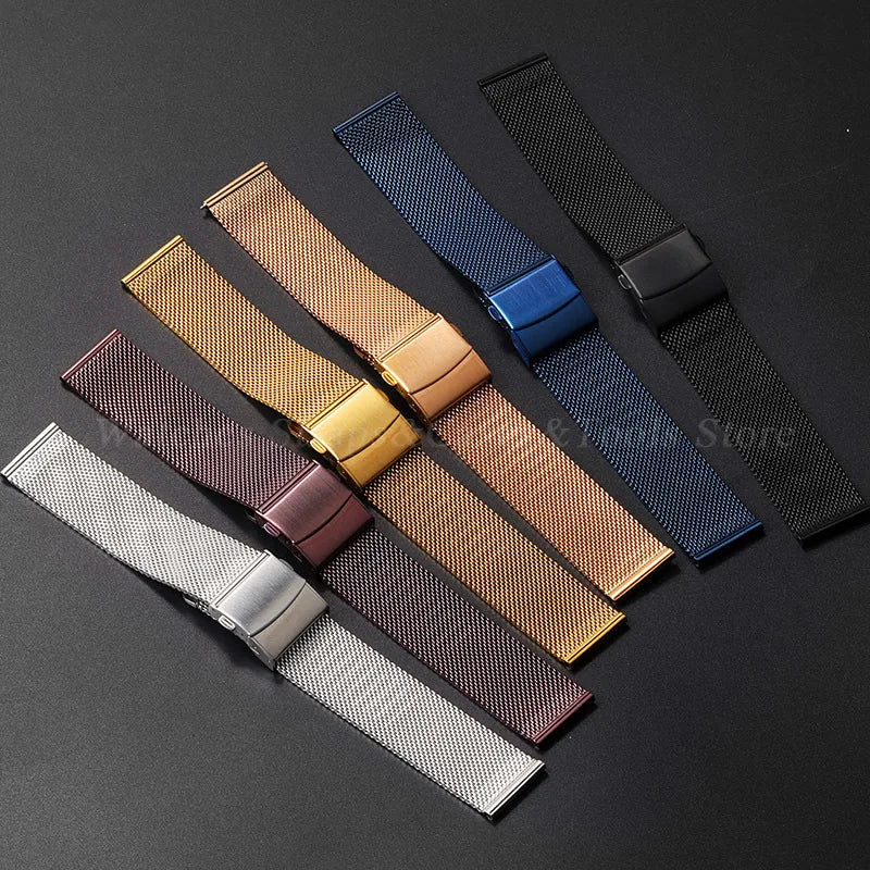 General Use Quick Release Watchband Stainless Steel Band 0.6mm Milanese Strap 12/14/16/18mm 20mm 22mm 24mm for Omega for DW Belt