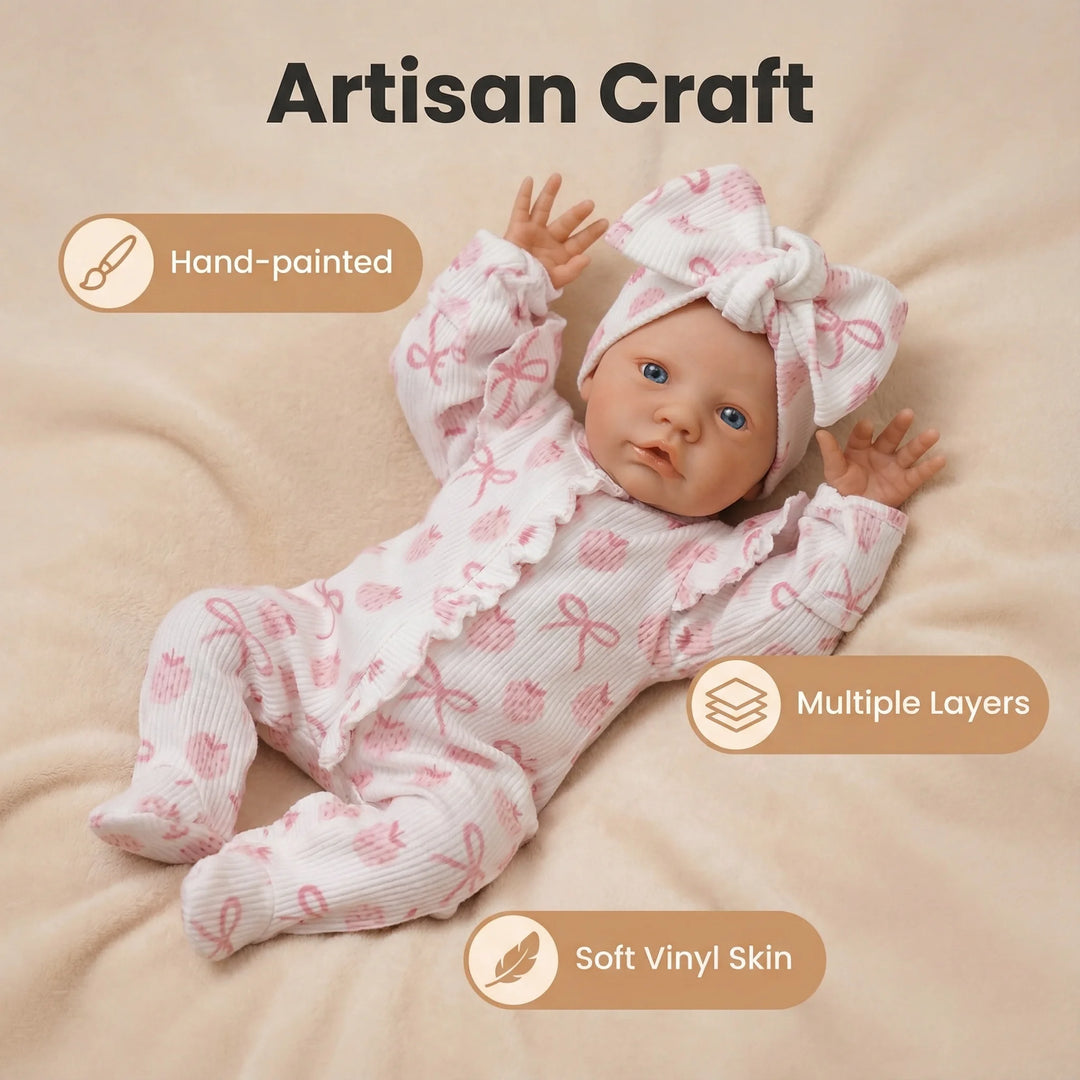 NPK 19inch Primrose Awake Reborn Baby Doll with Painted Hair Lifelike Soft Touch Art Doll Collectible