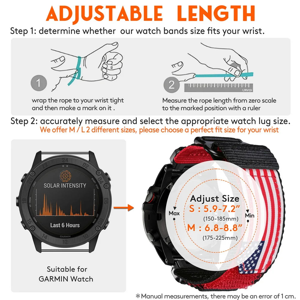 HEMSUT Nylon QuickFit Watch Strap – 20/22/26mm for Garmin Fenix, Tactix, MARQ