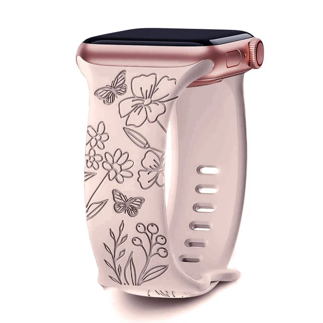 Straps For Apple Watch Band 44mm 42mm 41mm 40mm 45mm 49mm 46mm Floral Engraved bracelet correa iwatch series 10 9 7 SE 6 8 Ultra