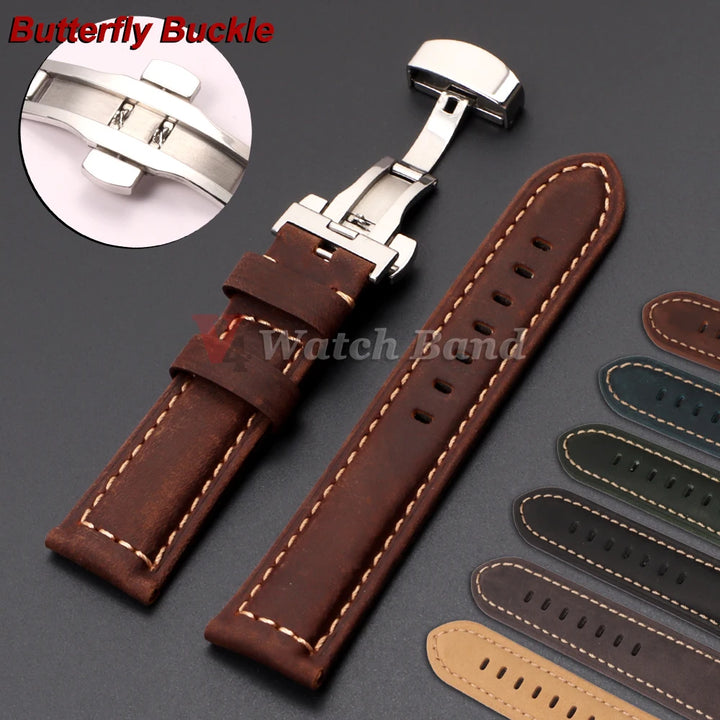 Genuine Calfskin Leather Watchband for Omega Business Watch Band 20mm 22mm 24mm 26mm Butterfly Buckle Stitching Brown Strap