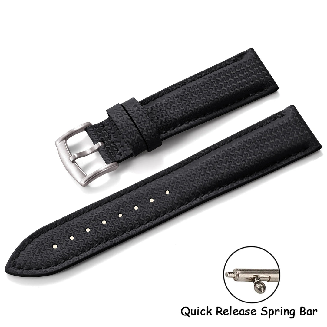 FKM Rubber Leather Watch Band 18/19/20/22mm Quick Release Sailcloth Leather Strap Butterfly Buckle Band For Omega Seiko Cartier