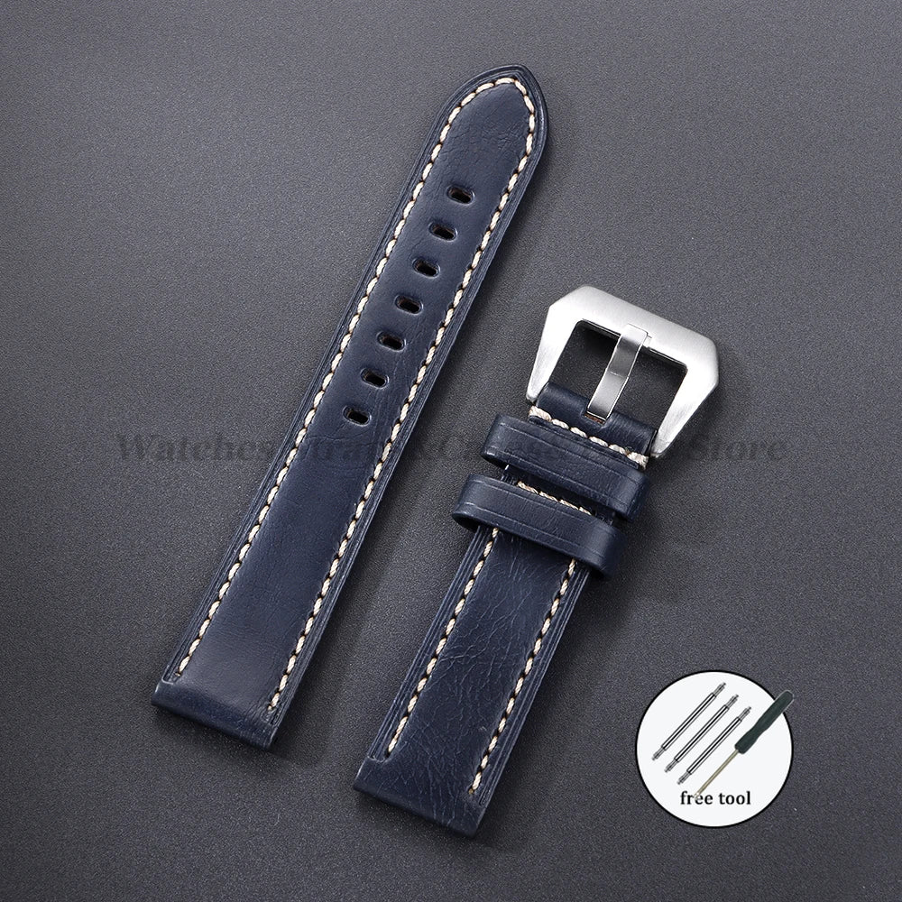 Cowhide Crazy Horse Genuine Leather Bracelets 20mm 22mm 24mm 26mm for Panerai for Omega Belt Dark Brown Men's Women Watch Strap