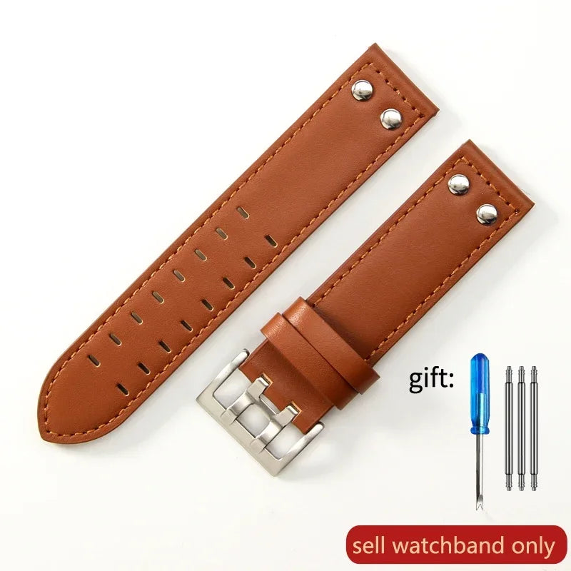 Double Row Hole Leather Watch Strap 20/22mm for Hamilton & Seiko