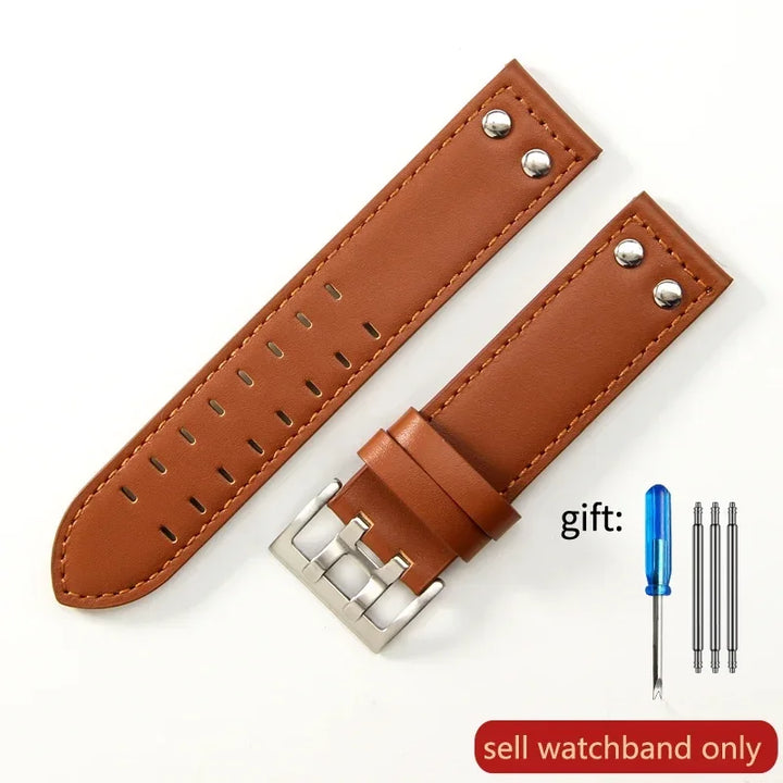 Double Row Hole Leather Watch Strap 20/22mm for Hamilton & Seiko
