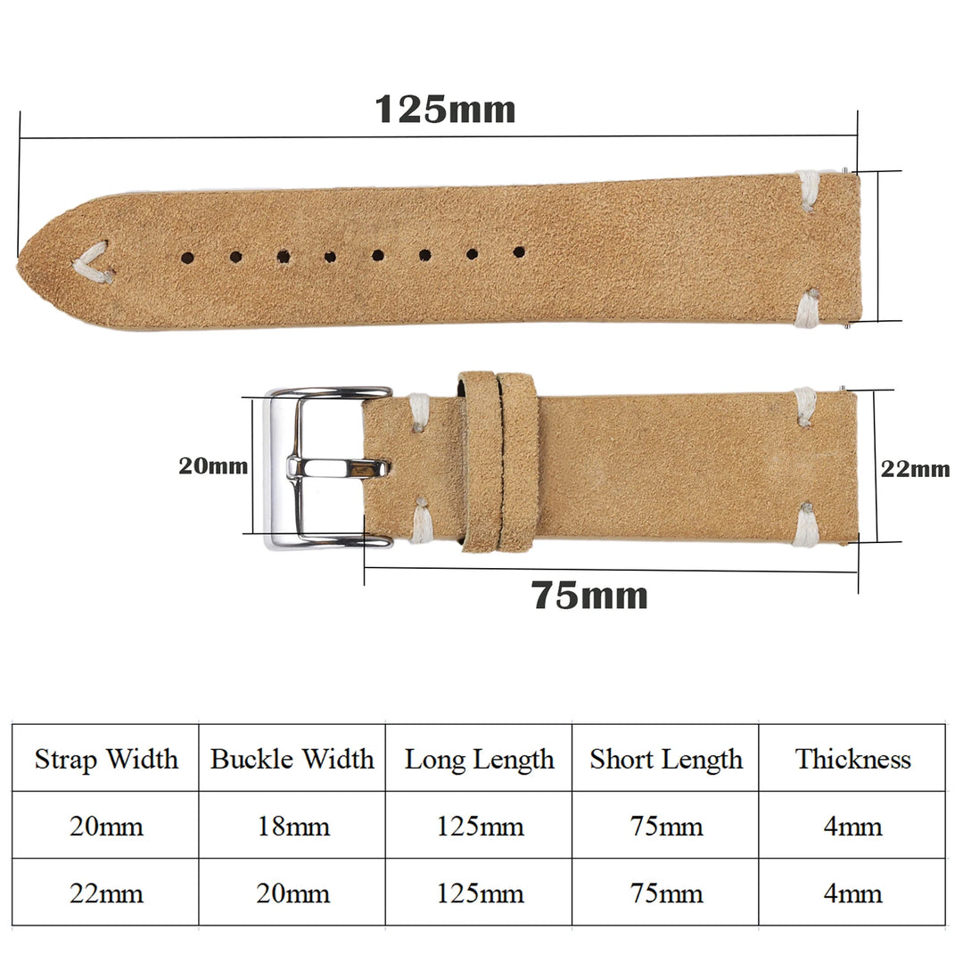 Vintage Suede Leather Watch Strap (Handmade Stitching)