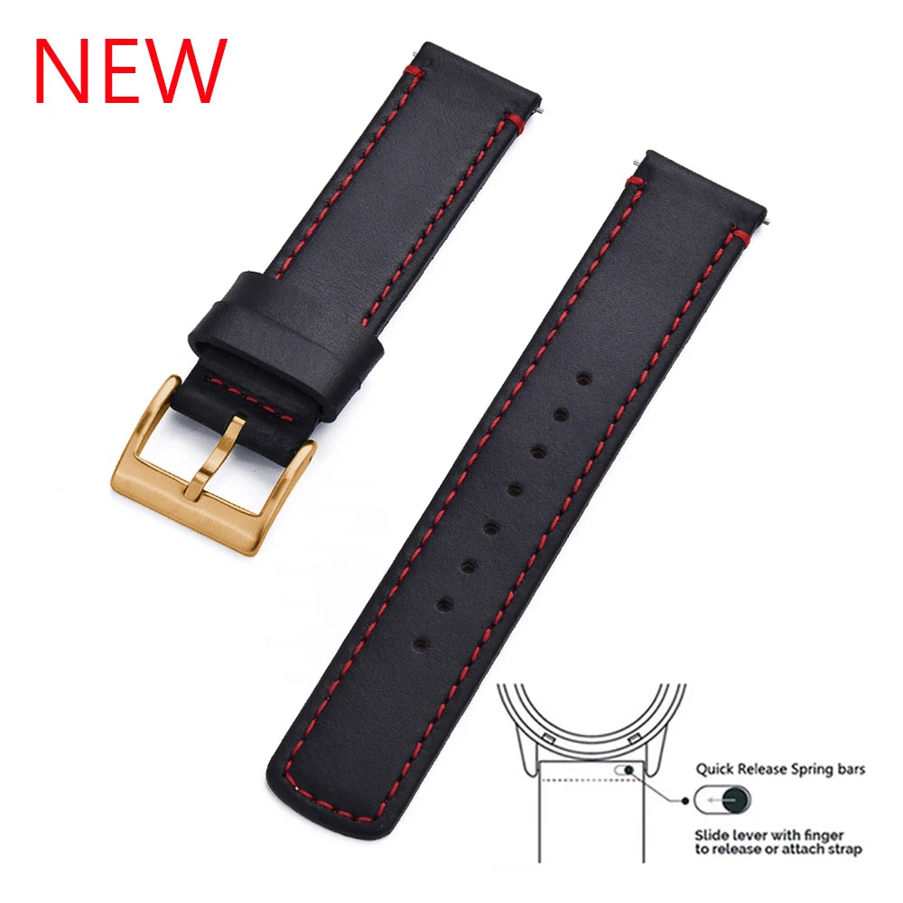 JUELONG Premium Leather Watch Strap 20mm 22mm With Quick Release Watch Bands Black Silver Buckle For Men's Watches Accessories