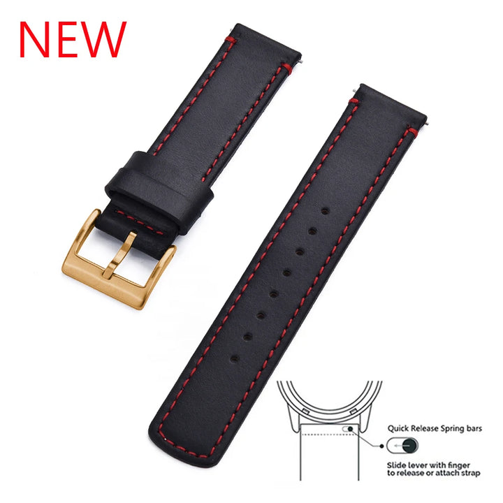 JUELONG Premium Leather Watch Strap 20mm 22mm With Quick Release Watch Bands Black Silver Buckle For Men's Watches Accessories