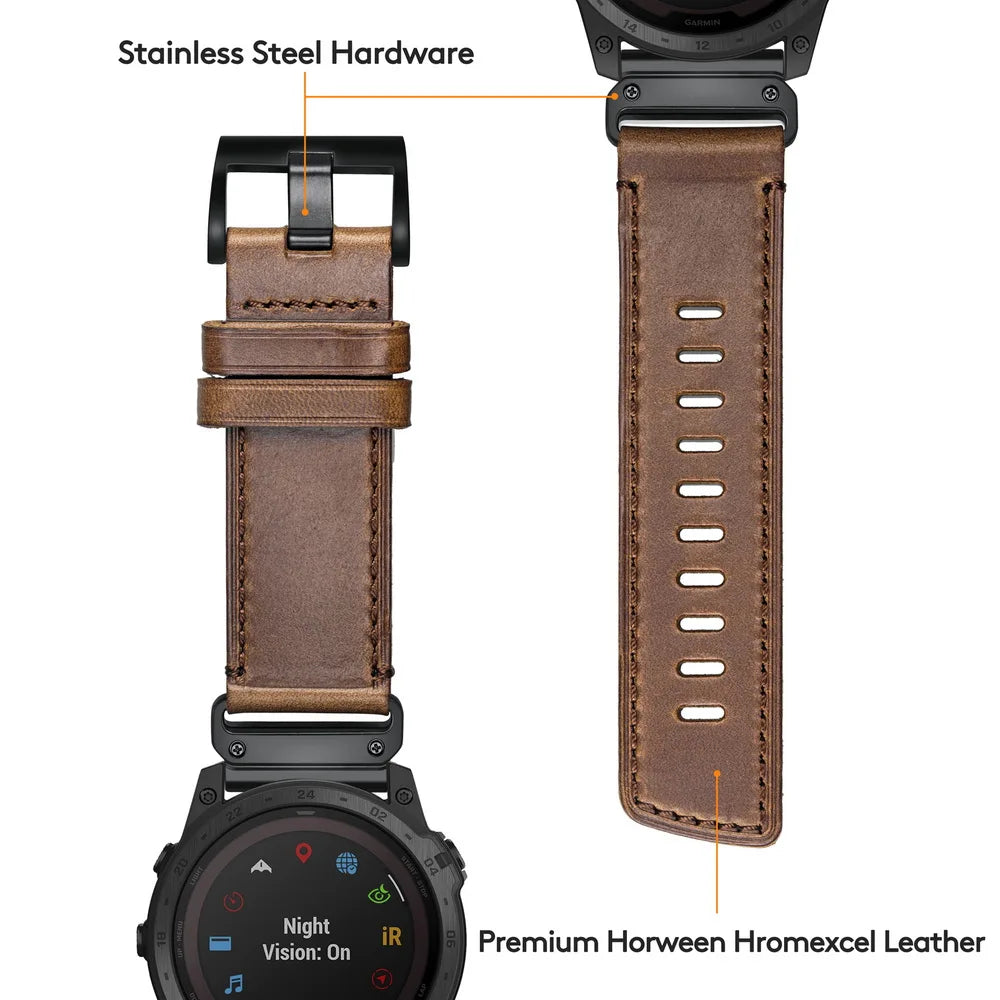 Hemsut Strap For Garmin Quickfit 22 26mm Handmade Retro Horween Leather Watch Band Fenix Epix MARQ Quatic Tactix