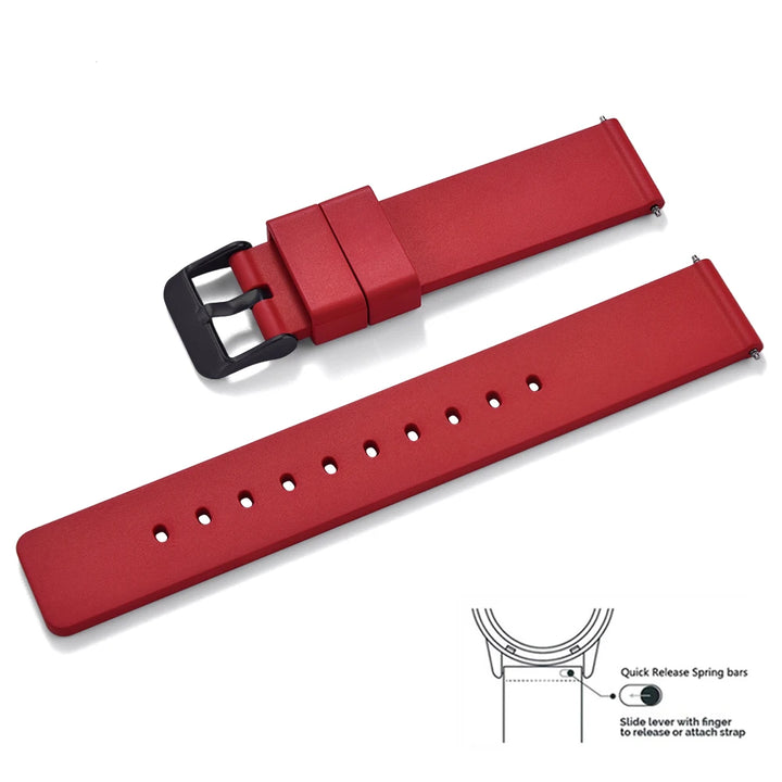 Premium Grade Flat Smooth FKM Rubber Watch Strap 16mm 18mm 20mm 22mm 24mm Soft Quick Release Rubber Watch Bands