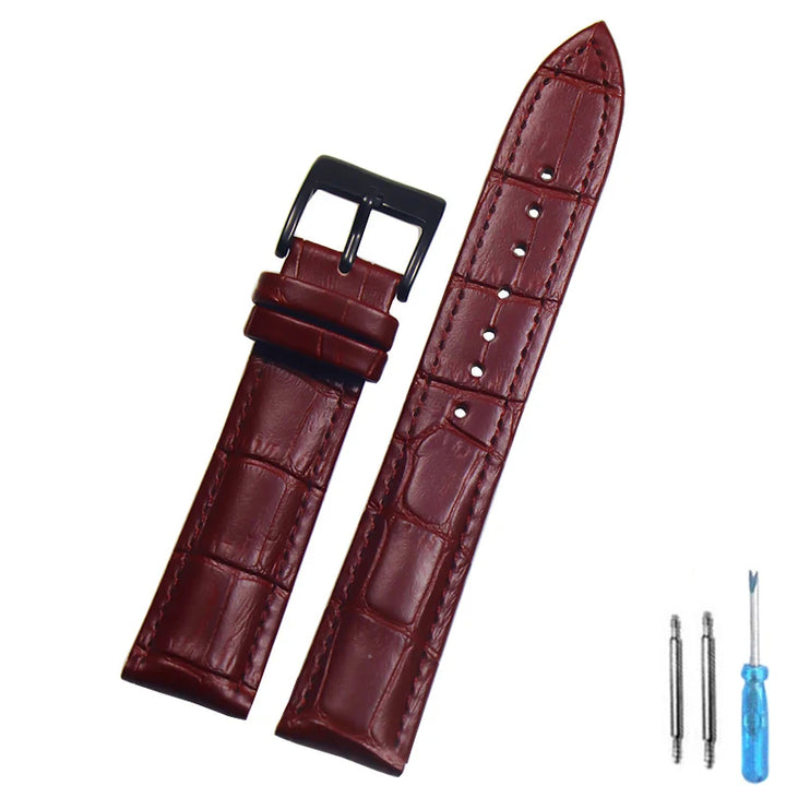 Genuine Leather Watch Strap – 14–24mm with Steel Buckle & Tool