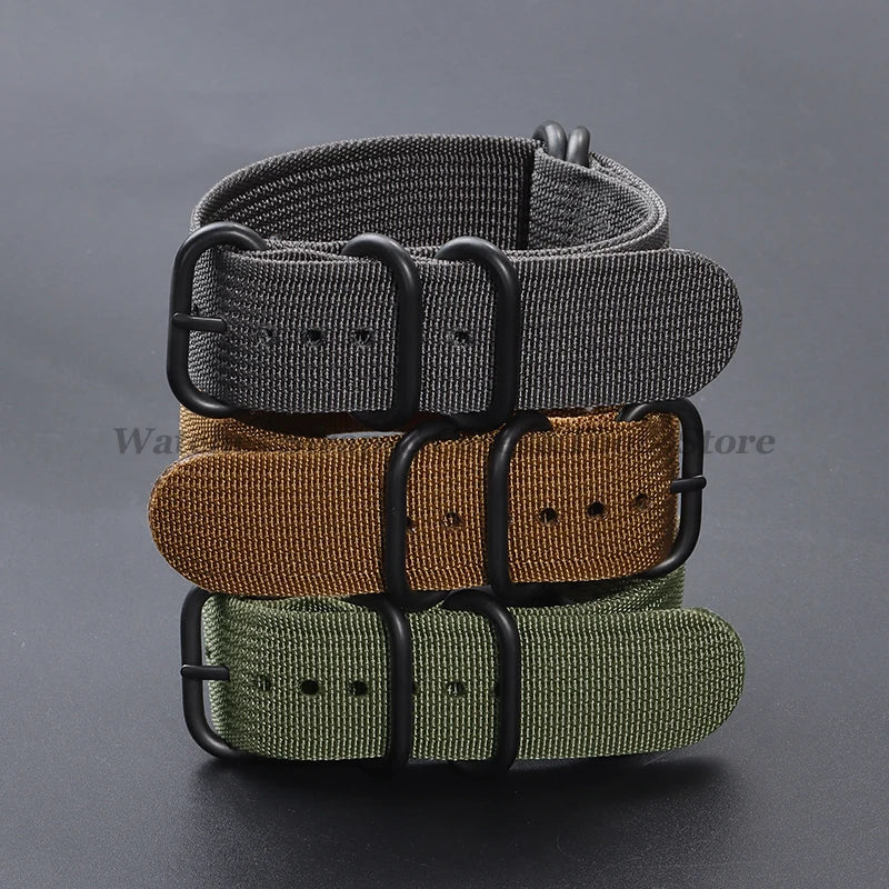 Sailcloth Nylon Watch Strap with Ring Buckle (18–24mm)