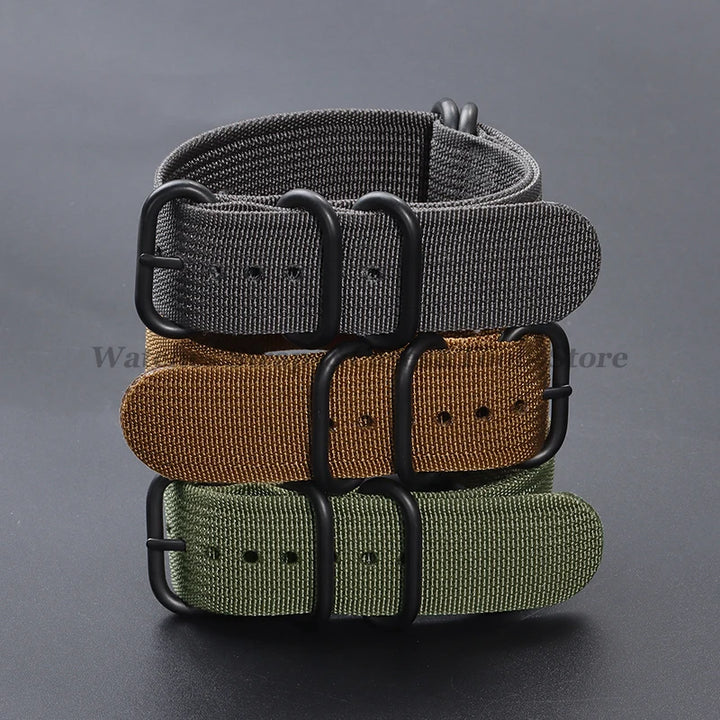 Sailcloth Nylon Watch Strap with Ring Buckle (18–24mm)