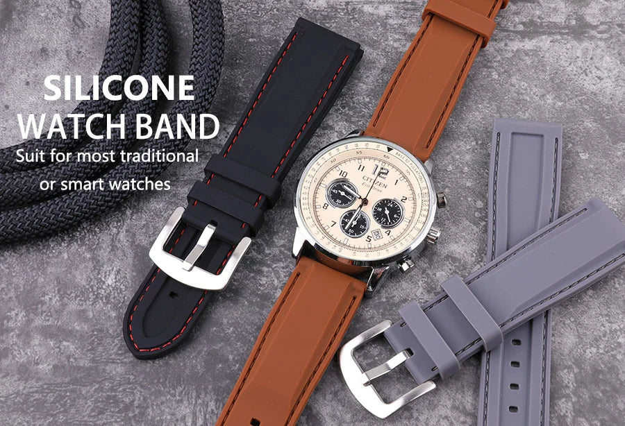 Silicone Rubber Watch Band 20–22mm (Soft & Comfortable Replacement)