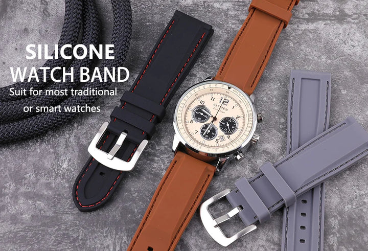 Silicone Rubber Watch Band 20–22mm (Soft & Comfortable Replacement)