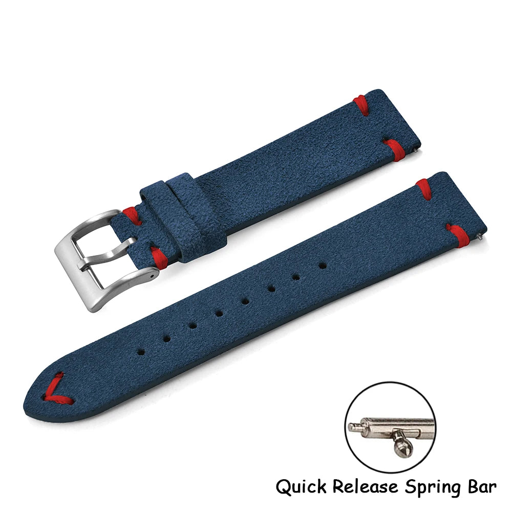 Vintage Suede Leather Quick Release Watch Strap – 20/22mm Brown/Grey