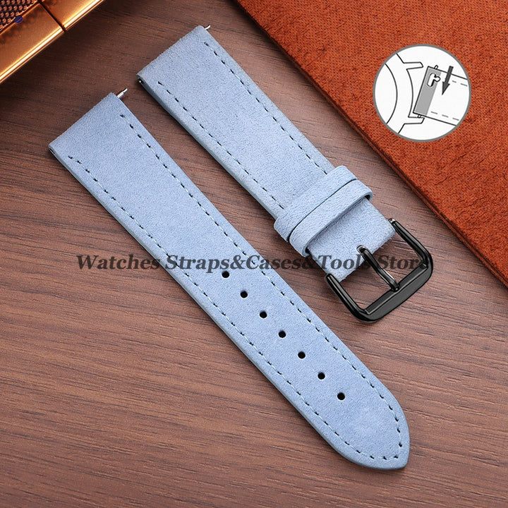 Vintage Suede Cowhide Leather Watch Strap (18–22mm, Quick Release)