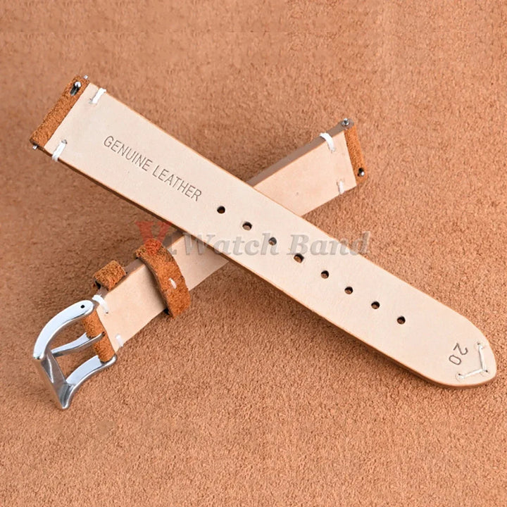 Soft Suede & Calfskin Watch Band 16–22mm (Quick Release, Brown)