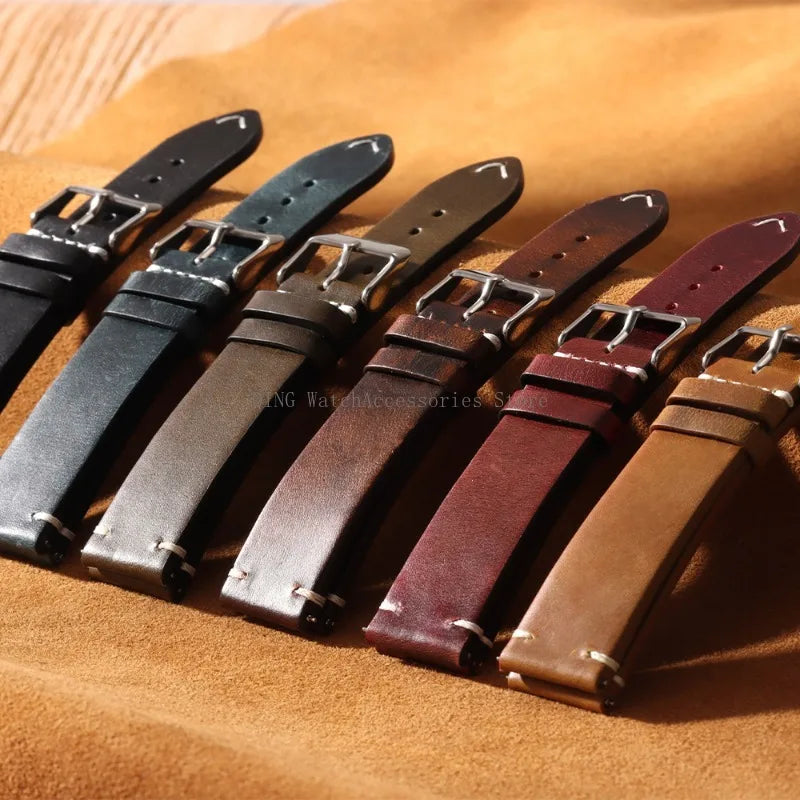 Title: Vintage Oil Wax Leather Watch Band 18–22mm (Quick Release, Unisex)