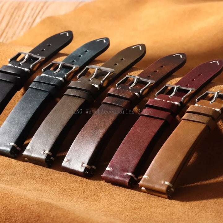Title: Vintage Oil Wax Leather Watch Band 18–22mm (Quick Release, Unisex)