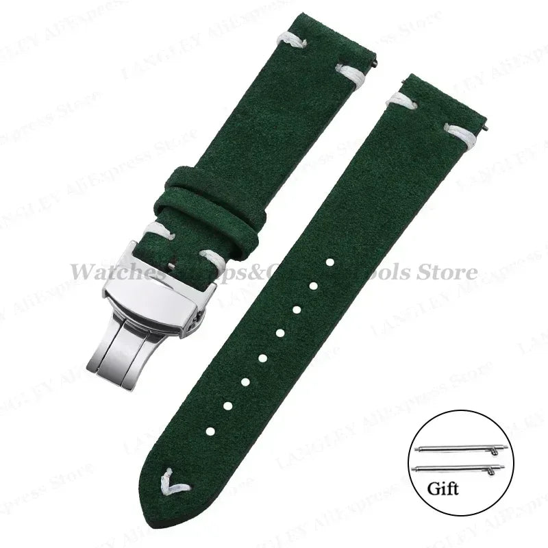 Suede Leather Watch Strap – 18/20/22mm, Universal with Butterfly Buckle