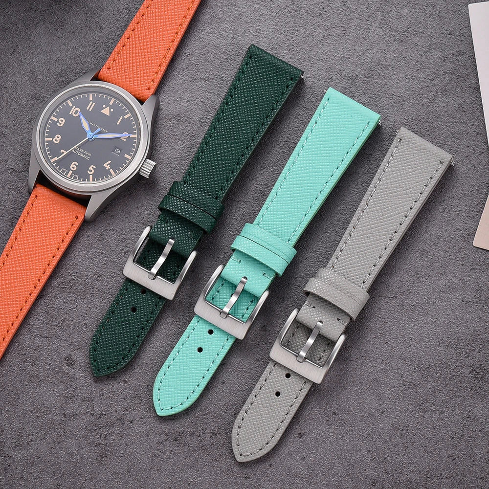 Quick Release Saffiano Leather Watch Strap – 18-24mm Universal