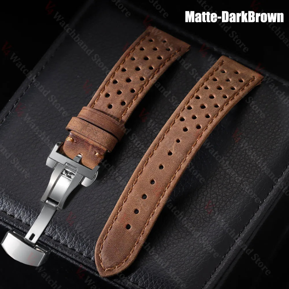 Genuine Cowhide Leather Watch Strap – 18/20/22mm, Vintage, Butterfly Buckle