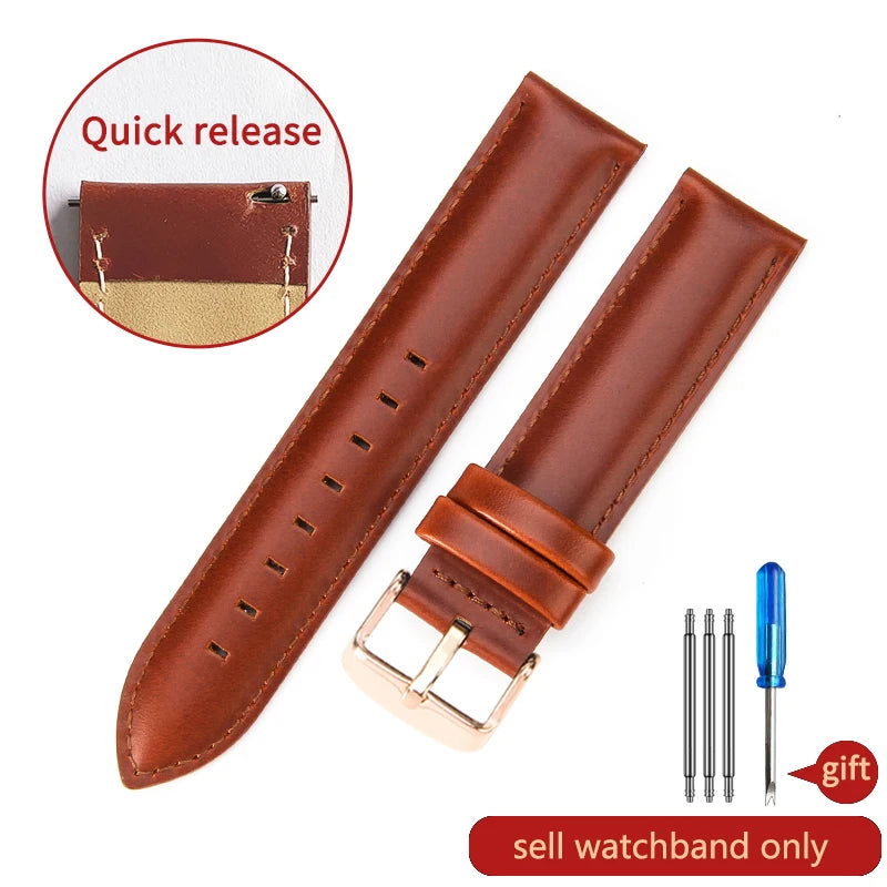 DW Classic Genuine Leather Watch Strap – 14–22mm, Waterproof & Soft