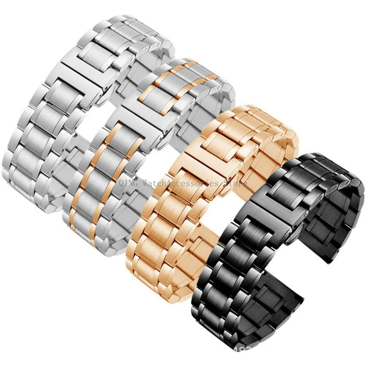 Curved End Solid Stainless Steel Watch Strap – Universal with Butterfly Buckle