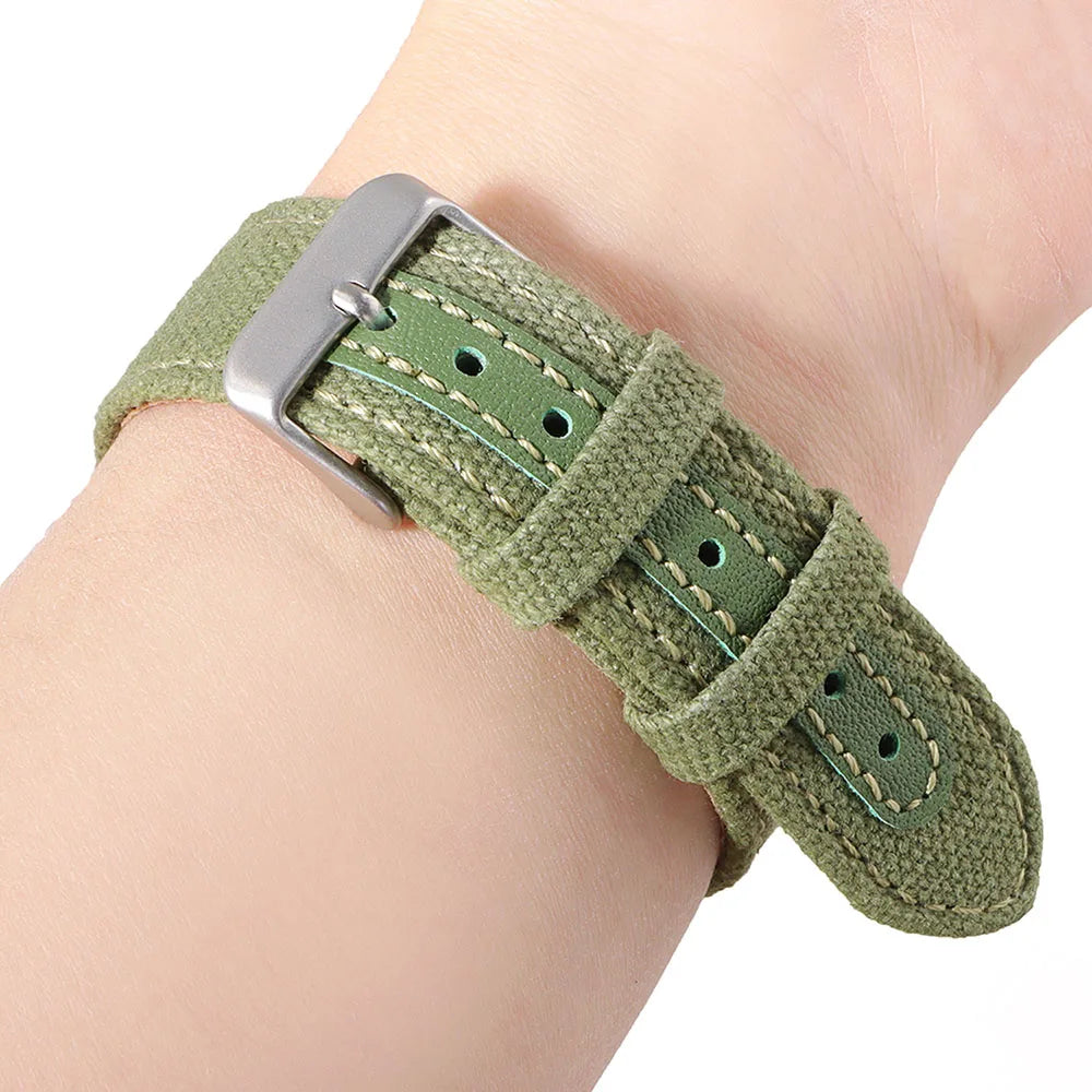 Genuine Leather & Nylon Watch Band 20–22mm (Quick Release, Vintage Weave)