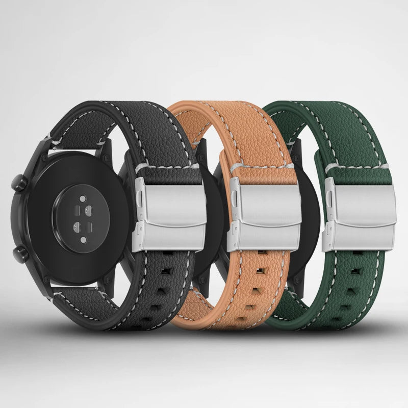 Soft Genuine Leather Smart Watch Band 18 20 22 24mm Women Men Cowhide Strap Brown Black Quick Release Watchband Bracelet