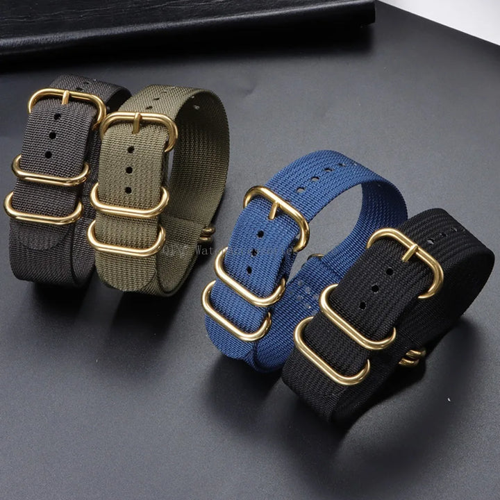 5-Ring Gold Buckle Nylon Watch Band