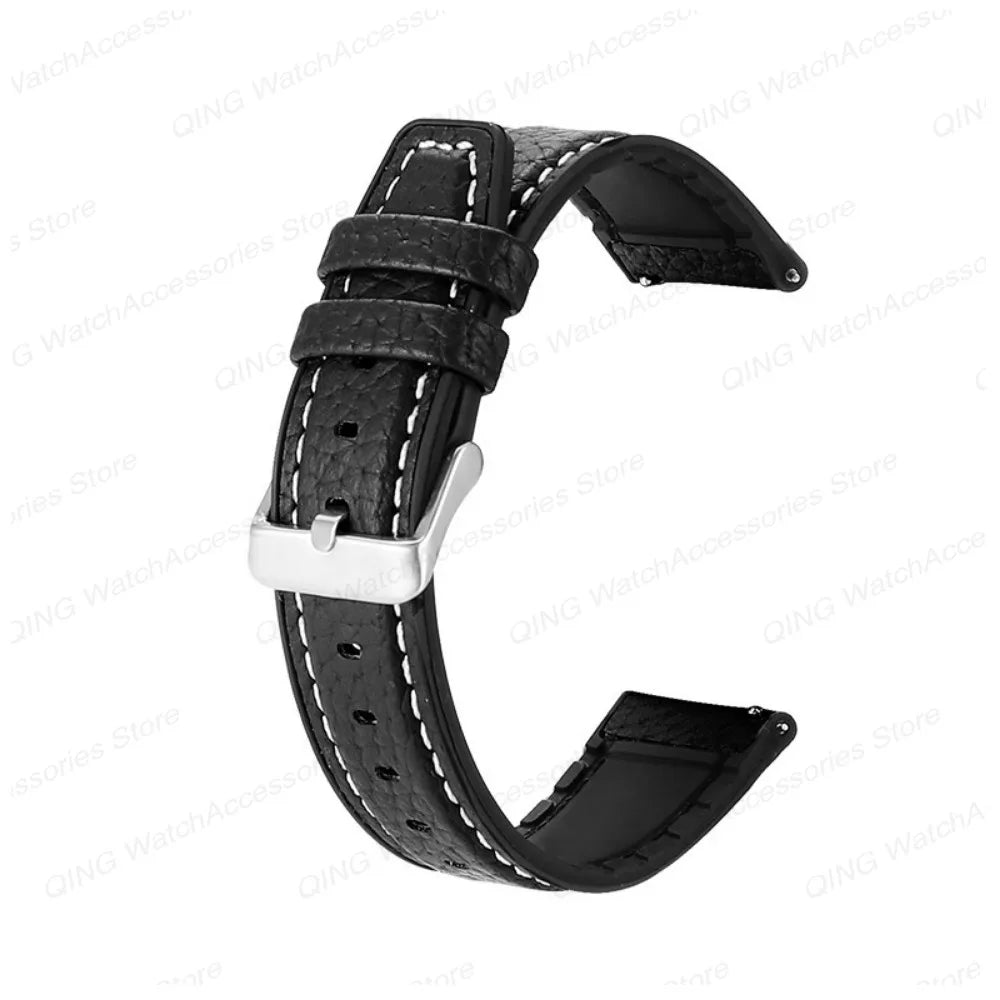 Silicone Leather Quick‑Release Watch Strap – 18/20/22mm, Waterproof for