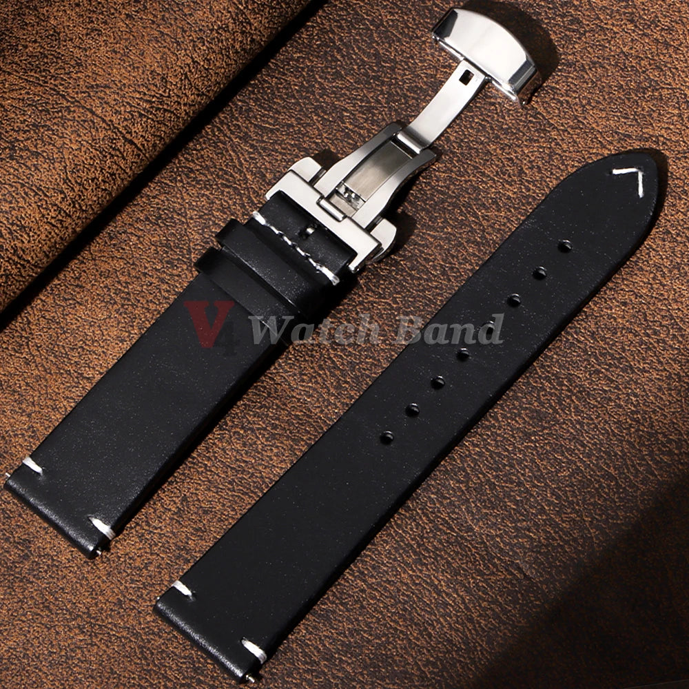 Handmade Retro Oil Wax Genuine Calfskin Strap 18mm 19mm 20mm 21mm 22mm 24mm Quick Release Belt Men Women Watch Band Accessories