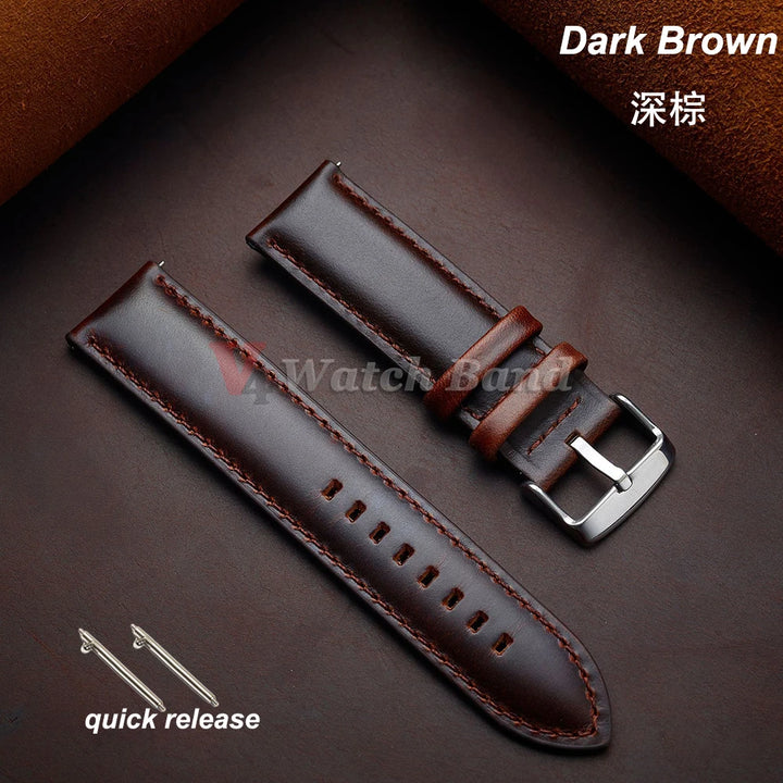 Gold Pin Buckle Brown Cowhide Leather Watch Strap – 18-26mm