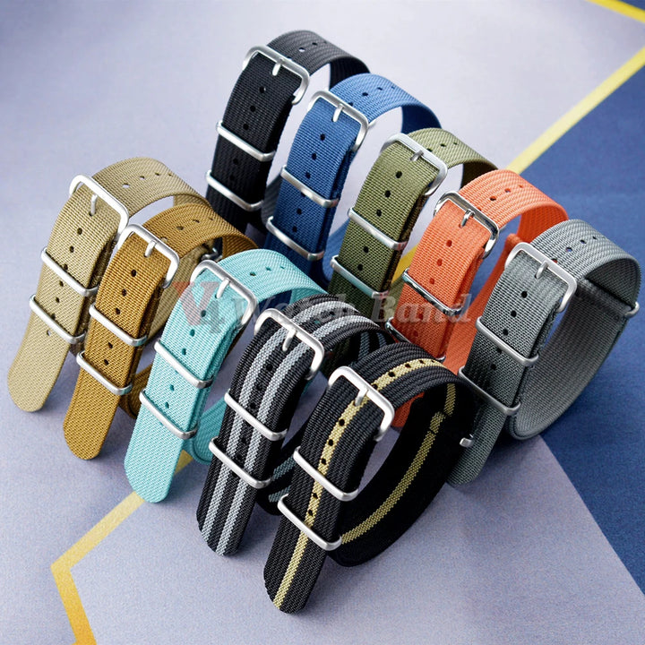 Ribbed Nylon Watch Band 18–22mm (Military Style)